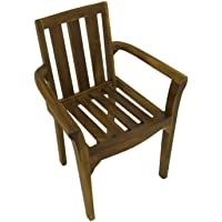 Edenjardi Sillón para terraza apilable- Madera Teca Grado A- Tamaño: 61x50x88 cm- Tratamiento al Agua aplicado